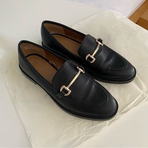 H&M vegan leather black slip on horse bit loafers